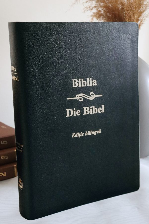 Biblie bilingva Romana-Germana neagra, coperta piele